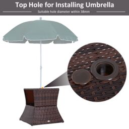 OUTSUNNY Rattan Side Table Outdoor Tea Coffee with Umbrella Hole for Bistro Patio Garden in Brown - thumbnail 4