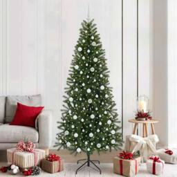 Berkfield Home Elegant Artificial Christmas Tree with 300 LEDs Green 210 cm PE a - thumbnail 2