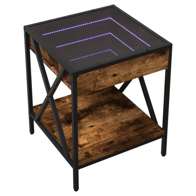 Berkfield Home Decorative Bedside Table with Infinity LED Smoked Oak 40x40x49 cm in Brown - Size: 40 x 40 x 49 cm - image 1