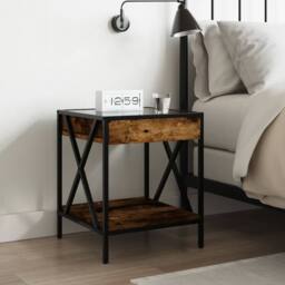 Berkfield Home Decorative Bedside Table with Infinity LED Smoked Oak 40x40x49 cm in Brown - Size: 40 x 40 x 49 cm - thumbnail 4