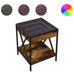 Berkfield Home Decorative Bedside Table with Infinity LED Smoked Oak 40x40x49 cm in Brown - Size: 40 x 40 x 49 cm - thumbnail 3