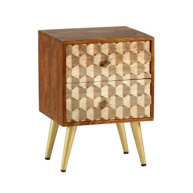 Indian Hub Edison 2 Drawer Side Table - Solid Mango Wood - L30 x W45 x H60 cm in Brown - image 1