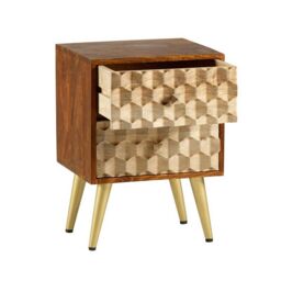 Indian Hub Edison 2 Drawer Side Table - Solid Mango Wood - L30 x W45 x H60 cm in Brown - thumbnail 3
