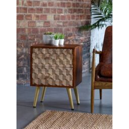 Indian Hub Edison 2 Drawer Side Table - Solid Mango Wood - L30 x W45 x H60 cm in Brown - thumbnail 4