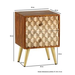 Indian Hub Edison 2 Drawer Side Table - Solid Mango Wood - L30 x W45 x H60 cm in Brown - thumbnail 5