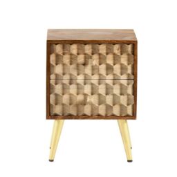 Indian Hub Edison 2 Drawer Side Table - Solid Mango Wood - L30 x W45 x H60 cm in Brown - thumbnail 2