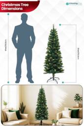 Neel Blue Pre-Lit Christmas Tree, Artificial Slim Xmas Tree with Warm LEDs in Green - Size: 6ft - thumbnail 2