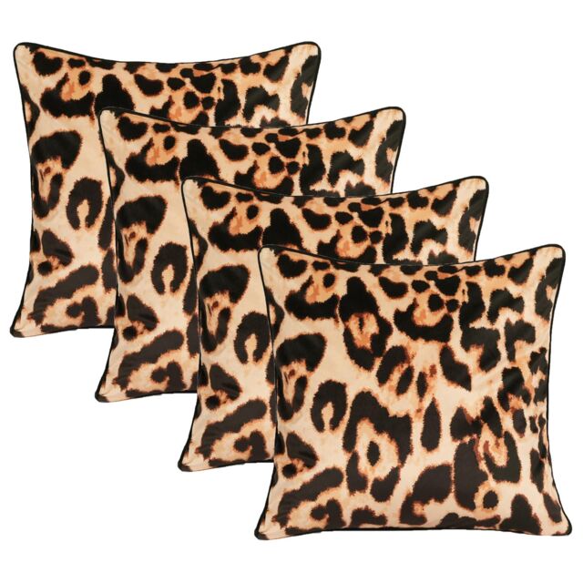 OHS 4 Pack Leopard Matte Velvet Cushion Covers in Natural - Size: 45 cm x 45 cm - image 1