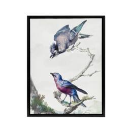 "Artery8 Blue Jay & a Purple Breasted Cotinga Schouman Framed Canvas Wall Art in White - Size: W12"" x H16""" - thumbnail 1