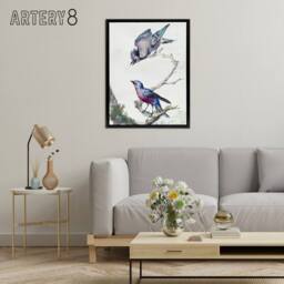 "Artery8 Blue Jay & a Purple Breasted Cotinga Schouman Framed Canvas Wall Art in White - Size: W12"" x H16""" - thumbnail 3