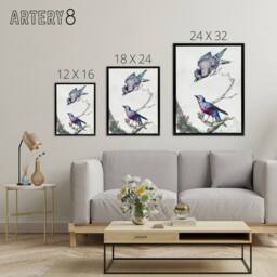 "Artery8 Blue Jay & a Purple Breasted Cotinga Schouman Framed Canvas Wall Art in White - Size: W12"" x H16""" - thumbnail 4