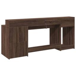 Berkfield Home Soft Desk with LED Lights Brown Oak 200x55x91 cm Engineered Wood - Size: 200 x 55 x 91 cm - thumbnail 8