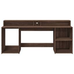 Berkfield Home Soft Desk with LED Lights Brown Oak 200x55x91 cm Engineered Wood - Size: 200 x 55 x 91 cm - thumbnail 6