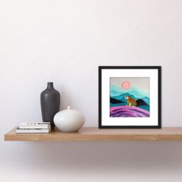 Artery8 Surreal Bengal Tiger Hunts Under A Pink Moon Square Wooden Framed Wall Art Print Picture 8X8 Inch in Black - thumbnail 2