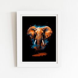 "Warren Reed - Designer Splashart Elephant Blue Framed Art Print in White - Size: W16"" x H24""" - thumbnail 1