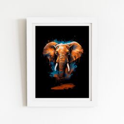 "Warren Reed - Designer Splashart Elephant Blue Framed Art Print in White - Size: W16"" x H24""" - thumbnail 2