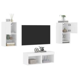 Berkfield Home 4 Piece TV Wall Cabinets with LED Lights White - thumbnail 5