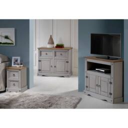 NESTLUNE Grey Wax Solid Pine TV Stand with 2 Drawers - Size: 100 cm x 100 cm - thumbnail 6