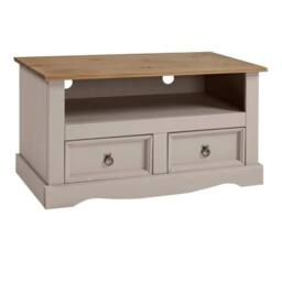 NESTLUNE Grey Wax Solid Pine TV Stand with 2 Drawers - Size: 100 cm x 100 cm - thumbnail 5
