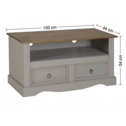 NESTLUNE Grey Wax Solid Pine TV Stand with 2 Drawers - Size: 100 cm x 100 cm - thumbnail 2