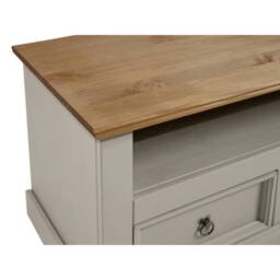 NESTLUNE Grey Wax Solid Pine TV Stand with 2 Drawers - Size: 100 cm x 100 cm - thumbnail 4
