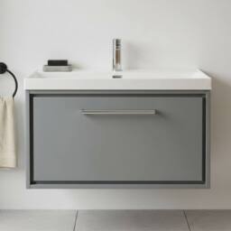 Balterley Bathroom 1 Soft Close Drawer Wall Hung Vanity Unit Basin, Grey, 600mm in Grey - thumbnail 3
