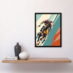 "Artery8 Jockey on Racehorse Animal Race Colourful Pop Art Framed Art Print in Blue - Size: W12"" x H16""" - thumbnail 4