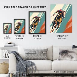 "Artery8 Jockey on Racehorse Animal Race Colourful Pop Art Framed Art Print in Blue - Size: W12"" x H16""" - thumbnail 3