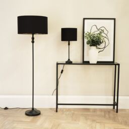 ValueLights Maggie Black Metal Candlestick Floor Lamp with Black & Metallic Gold Shade - thumbnail 4