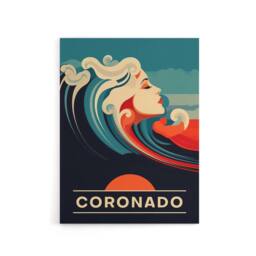"Artery8 Coronado Beach Wave Siren Travel Advert Canvas Wall Art Print in Blue - Size: W18"" x H24""" - thumbnail 1