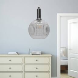 First Choice Lighting Set of 2 Betchley - Clear Ribbed Glass Globe Chrome Deco Pendants - thumbnail 5