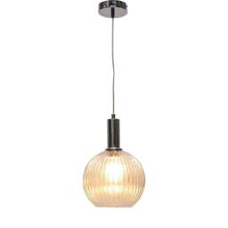 First Choice Lighting Set of 2 Betchley - Clear Ribbed Glass Globe Chrome Deco Pendants - thumbnail 3