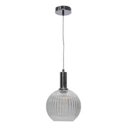 First Choice Lighting Set of 2 Betchley - Clear Ribbed Glass Globe Chrome Deco Pendants - thumbnail 2