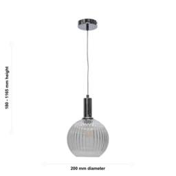 First Choice Lighting Set of 2 Betchley - Clear Ribbed Glass Globe Chrome Deco Pendants - thumbnail 6