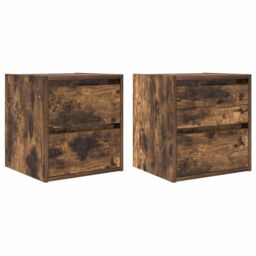 Berkfield Home Wall-mounted Bedside Cabinets 2 pcs Smoked Oak 38x34x40 cm in Brown - Size: 38 x 34 x 40 cm - thumbnail 2