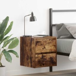Berkfield Home Wall-mounted Bedside Cabinets 2 pcs Smoked Oak 38x34x40 cm in Brown - Size: 38 x 34 x 40 cm - thumbnail 1