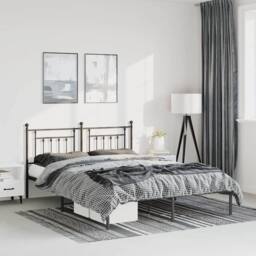 Berkfield Home Metal Bed Frame with Headboard Black 135x190 cm Double - thumbnail 2