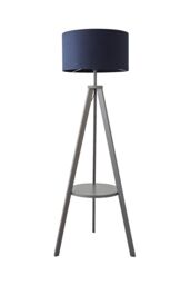 ValueLights Morrigan Grey Wood Tripod Floor Lamp with Fabric Drum Lamp Shade in Dark Navy - thumbnail 6