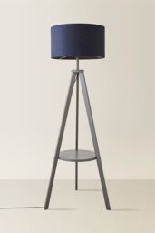 ValueLights Morrigan Grey Wood Tripod Floor Lamp with Fabric Drum Lamp Shade in Dark Navy - thumbnail 3