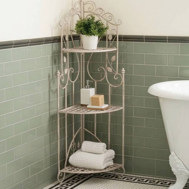 Wyld and Coco 3-Tier Iron Shelving Unit White - Retro Free-Standing Bathroom Storage - image 1