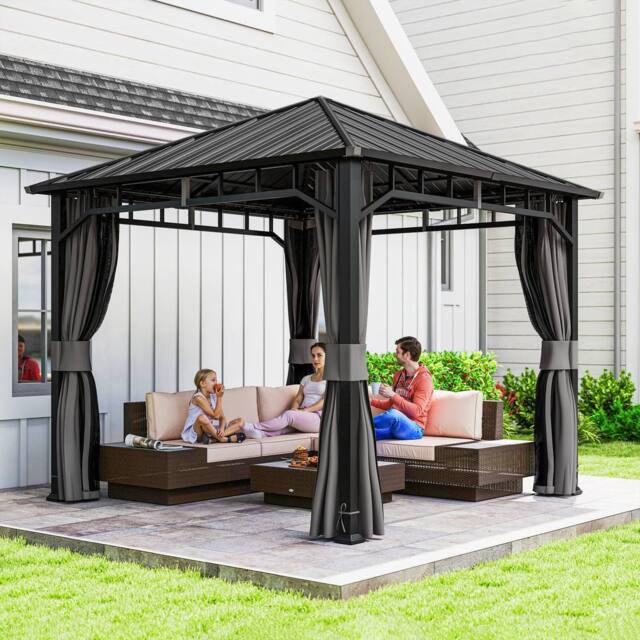 OUTSUNNY 3 x 3 m Hardtop Gazebo with Galvanised Steel Roof & Sides in Dark Grey - image 1