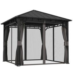 OUTSUNNY 3 x 3 m Hardtop Gazebo with Galvanised Steel Roof & Sides in Dark Grey - thumbnail 2