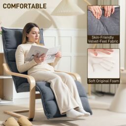 HOMCOM Birch Wood Lounge Chair for Living Room, Bedroom in Dark Grey - thumbnail 4