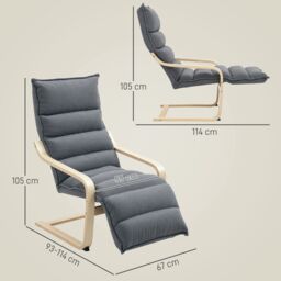 HOMCOM Birch Wood Lounge Chair for Living Room, Bedroom in Dark Grey - thumbnail 3