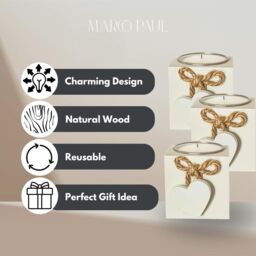 Marco Paul Set of 3 Wooden Heart Tea Light Holder Candle Holder Home Décor in White - thumbnail 3