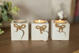 Marco Paul Set of 3 Wooden Heart Tea Light Holder Candle Holder Home Décor in White - thumbnail 6