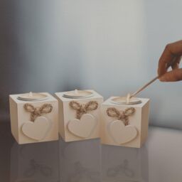 Marco Paul Set of 3 Wooden Heart Tea Light Holder Candle Holder Home Décor in White - thumbnail 1