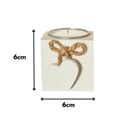 Marco Paul Set of 3 Wooden Heart Tea Light Holder Candle Holder Home Décor in White - thumbnail 2