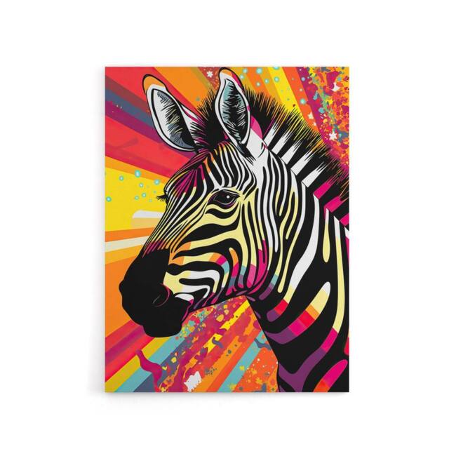 "Artery8 Zebra Colourful Rainbow Stripes Portrait Canvas Wall Art Print in Orange - Size: W18"" x H24""" - image 1