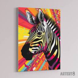 "Artery8 Zebra Colourful Rainbow Stripes Portrait Canvas Wall Art Print in Orange - Size: W18"" x H24""" - thumbnail 2